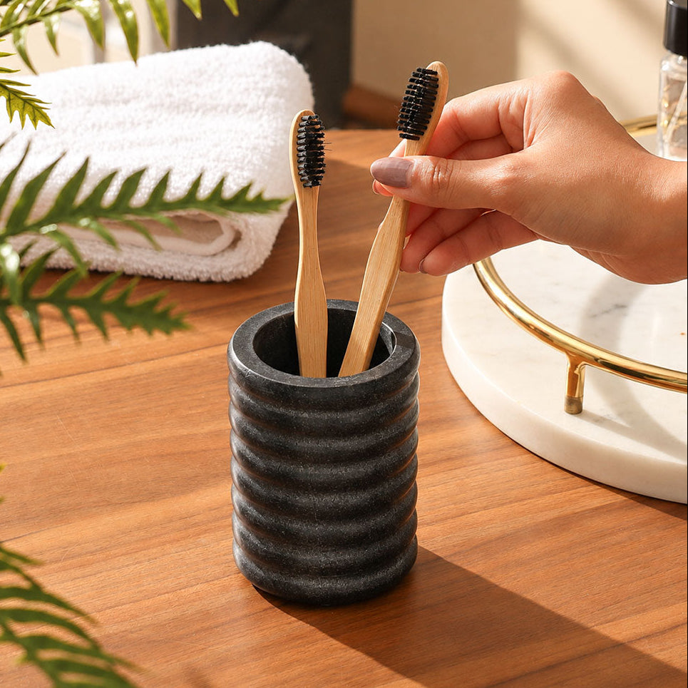 Kera Marble Toothbrush Tumbler - Cloudy Black