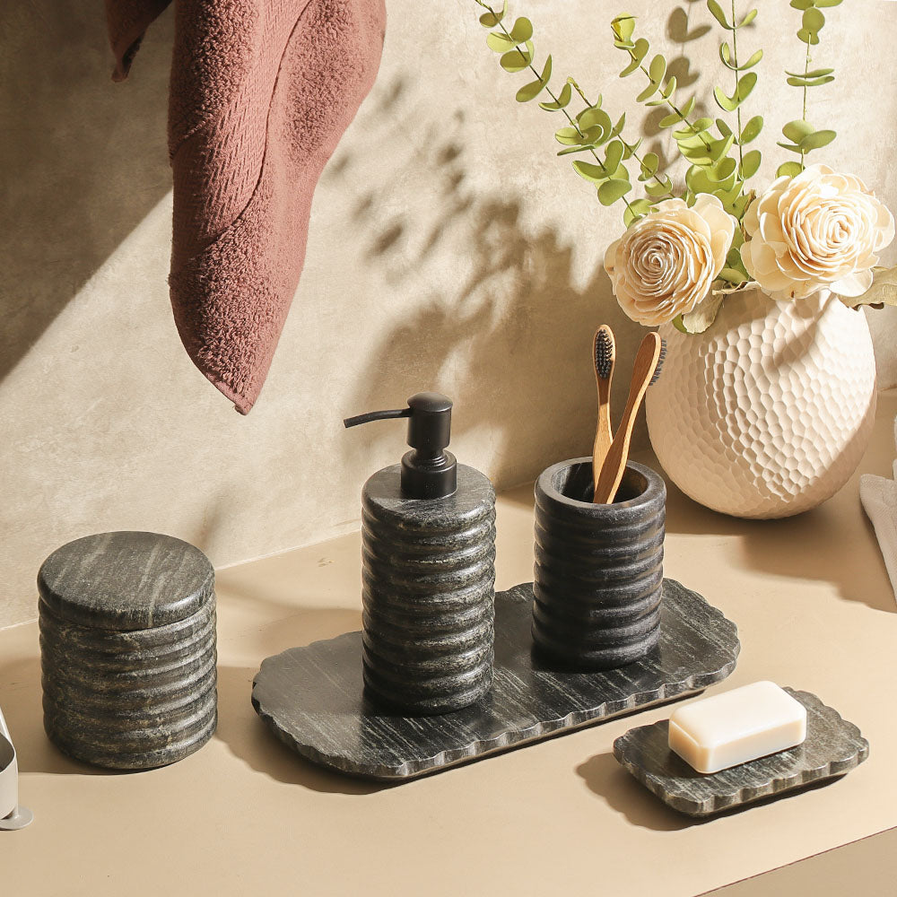 Kera Marble Toothbrush Tumbler - Cloudy Black