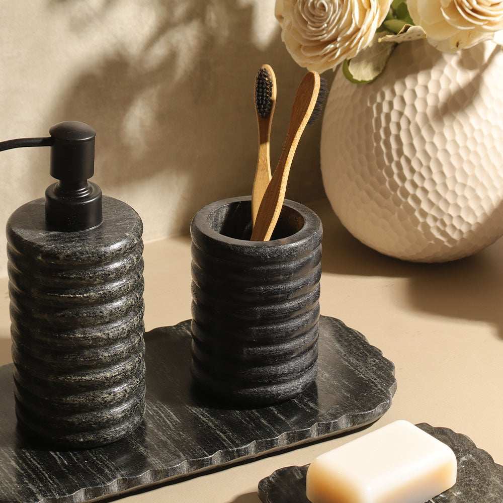 Kera Marble Toothbrush Tumbler - Cloudy Black