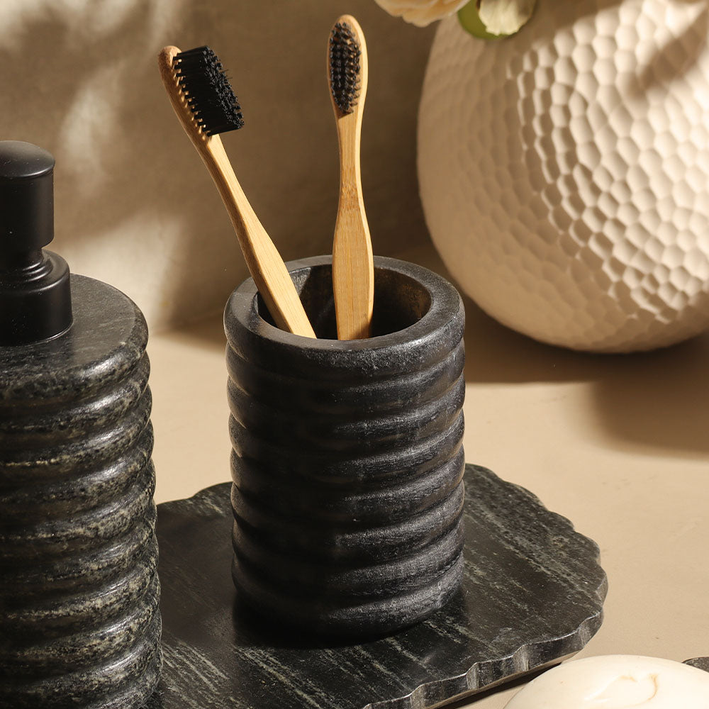 Kera Marble Toothbrush Tumbler - Cloudy Black