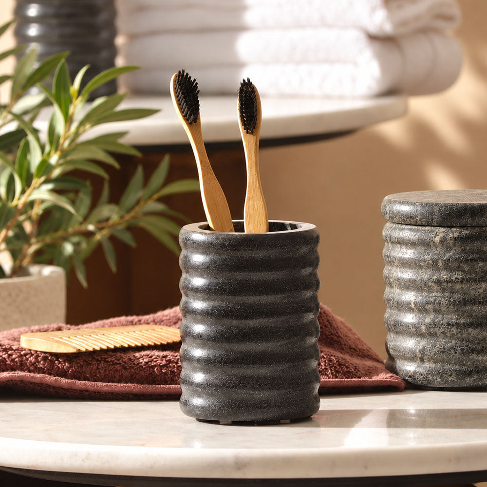 Kera Marble Toothbrush Tumbler - Cloudy Black