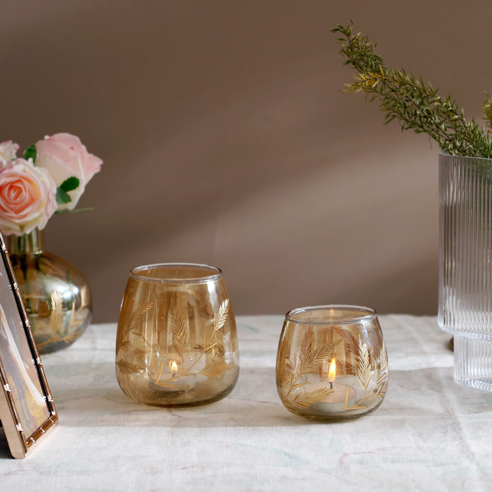 Kline Glass Tealight Holder - Tinted Gold