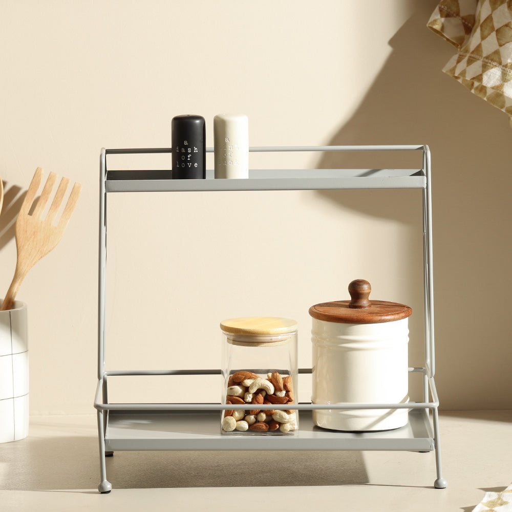 Kirin 2-Tier Metal Shelf - Light Grey
