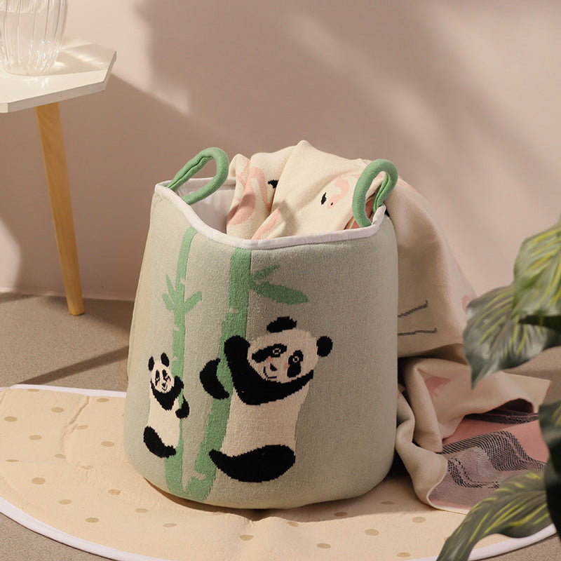 Knitted Storage Basket - Panda Family