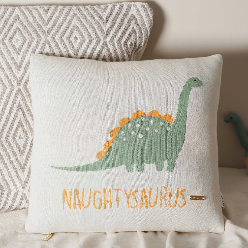 Knitted Cushion Cover 35x35cm - Green Dinosaur