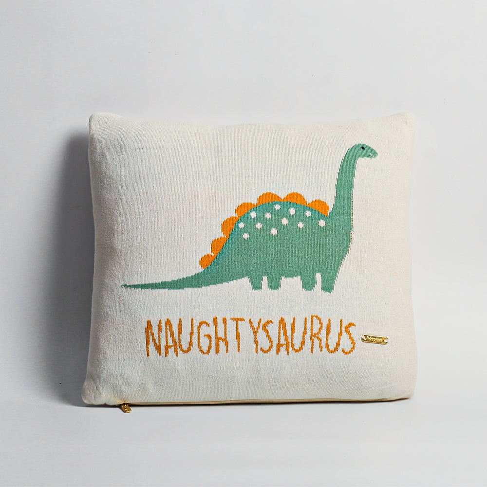 Knitted Cushion Cover 35x35cm - Green Dinosaur