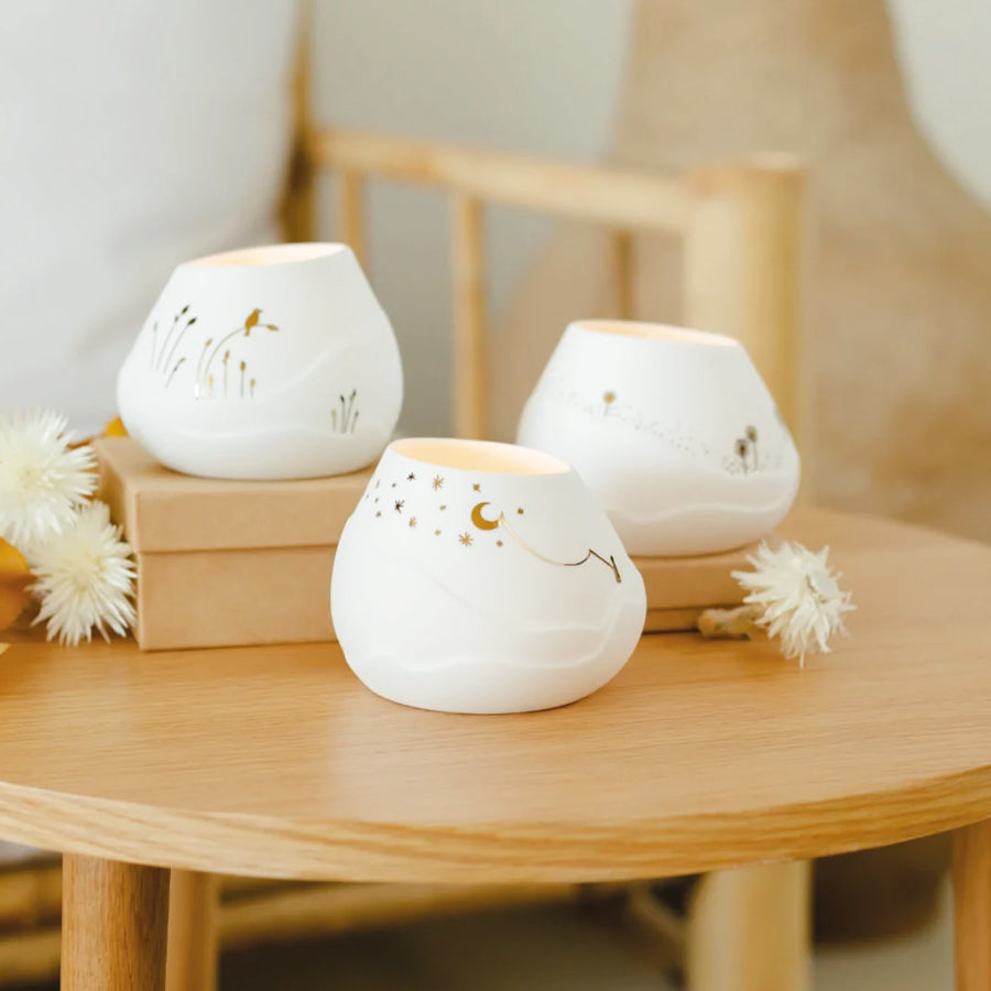 Porcelain Asymmetrical Tealight Holder - Flower Meadow