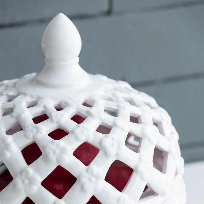 Lattice Decorative Jar With Lid Large - Ivory