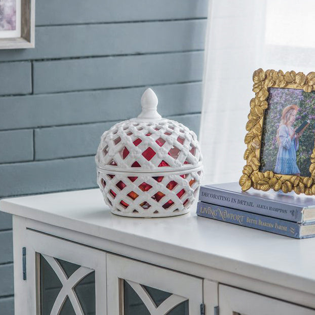 Lattice Decorative Jar With Lid Large - Ivory