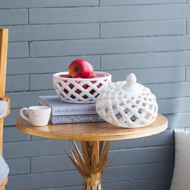 Lattice Decorative Jar With Lid Large - Ivory