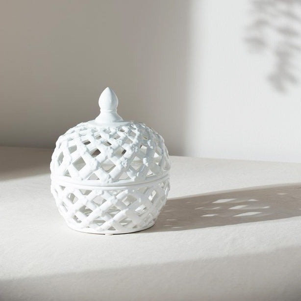 Lattice Decorative Jar With Lid Large - Ivory