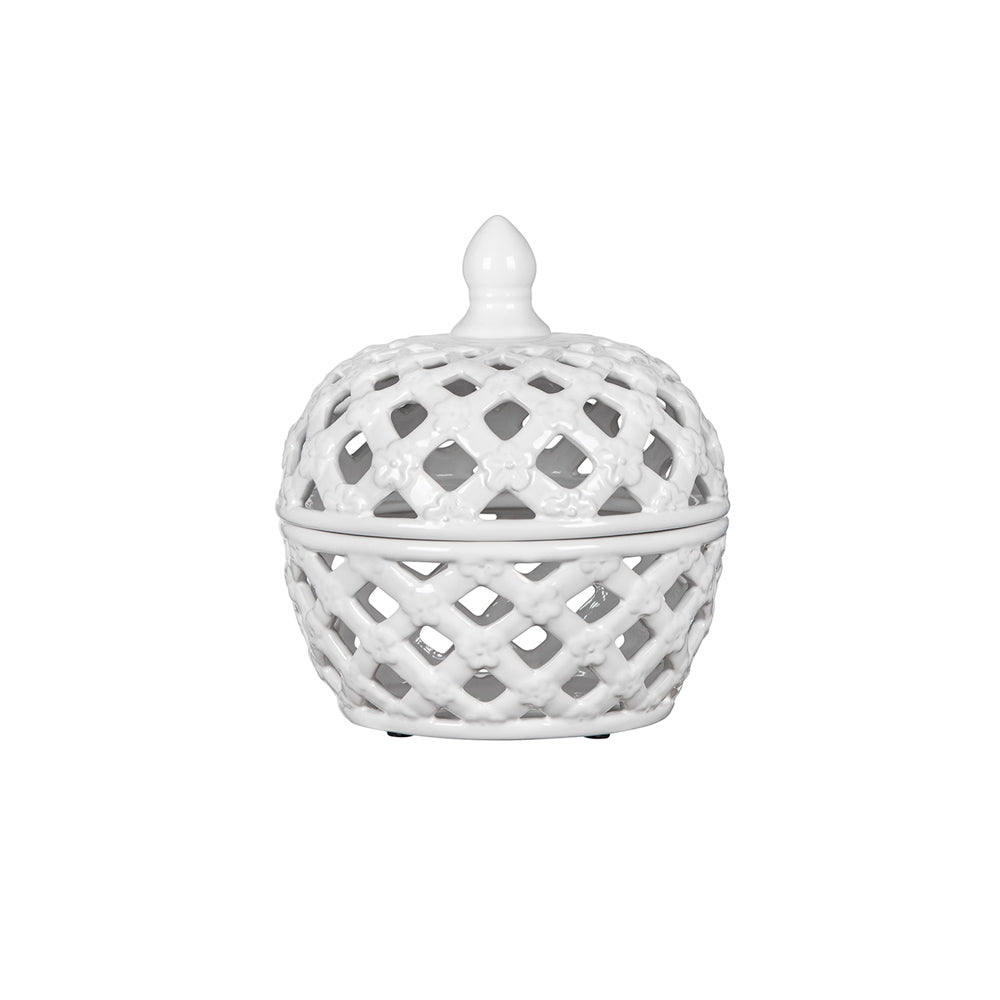 Lattice Decorative Jar With Lid Large - Ivory