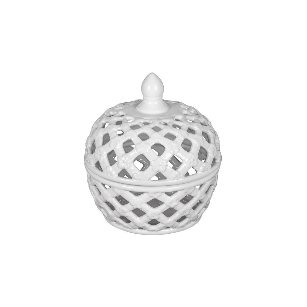 Lattice Decorative Jar With Lid Large - Ivory