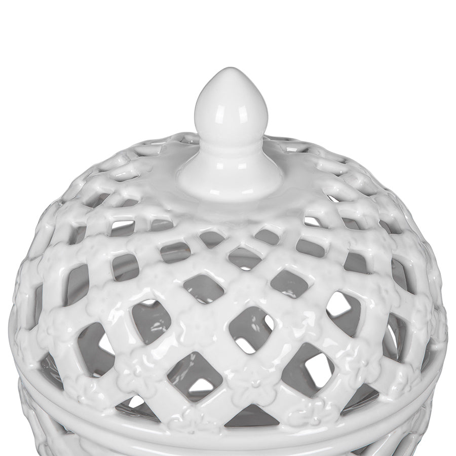 Lattice Decorative Jar With Lid Large - Ivory