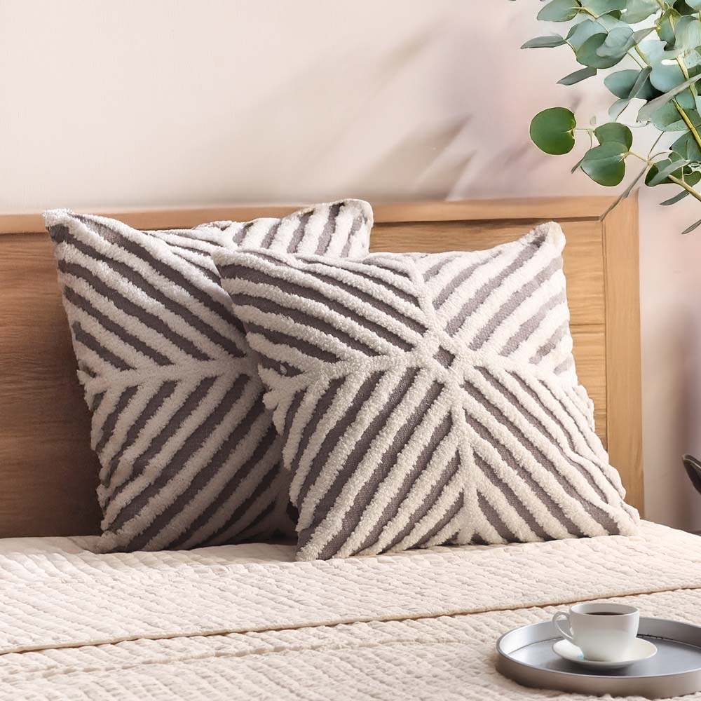 Lattice Tufted Knitted Cushion Cover 45x45cm - Grey White