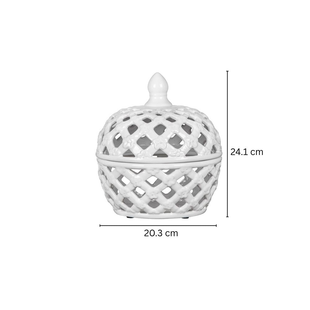 Lattice Decorative Jar With Lid Large - Ivory