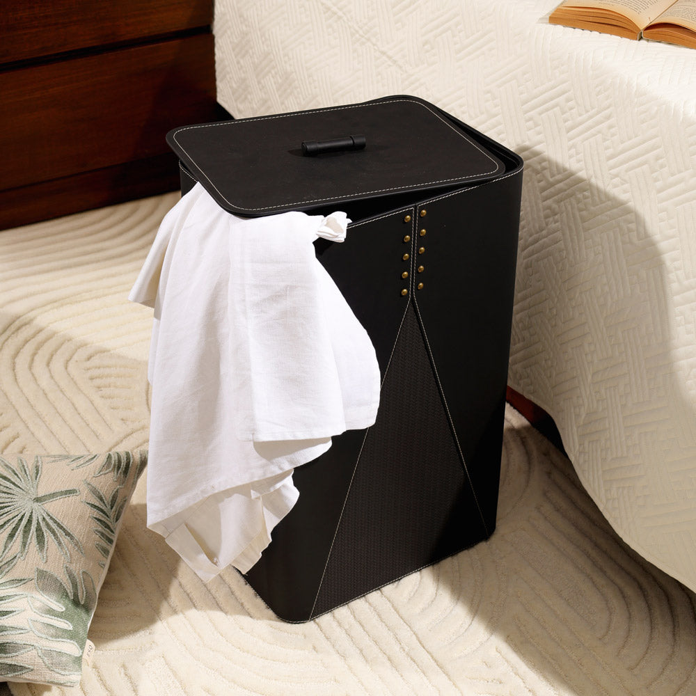 Ophelia Studded Laundry Bin with Lid - Black