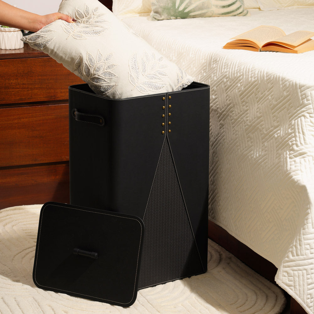 Ophelia Studded Laundry Bin with Lid - Black