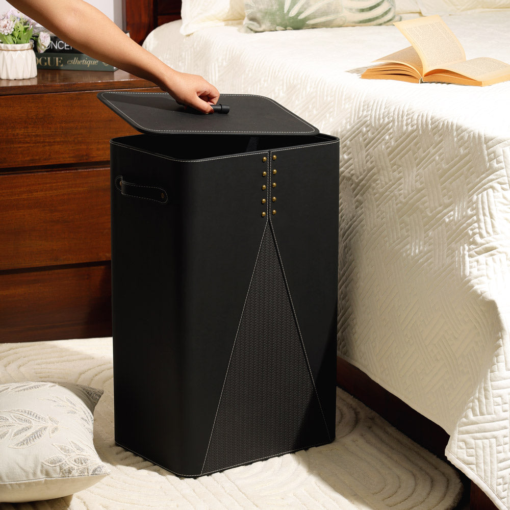 Ophelia Studded Laundry Bin with Lid - Black
