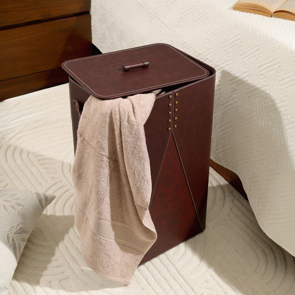 Ophelia Studded Laundry Bin with Lid - Burgundy