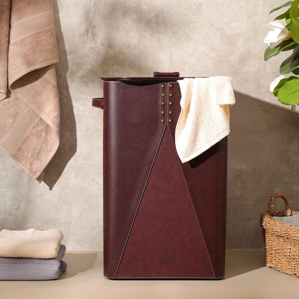 Ophelia Studded Laundry Bin with Lid - Burgundy