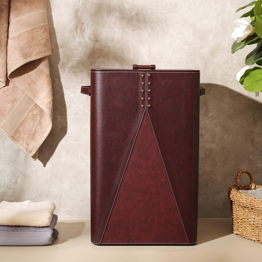 Ophelia Studded Laundry Bin with Lid - Burgundy