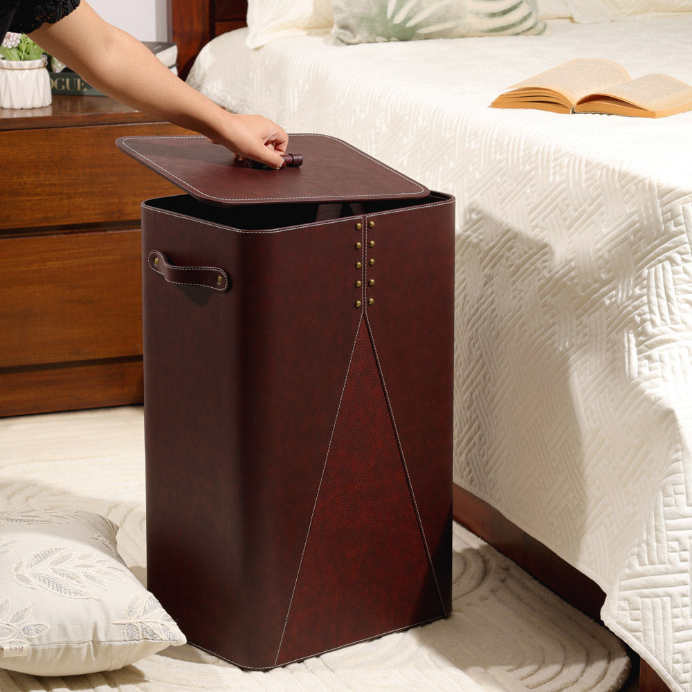 Ophelia Studded Laundry Bin with Lid - Burgundy