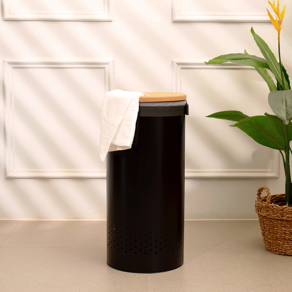 Laundry Bin with Cork Lid 35L - Matte Black