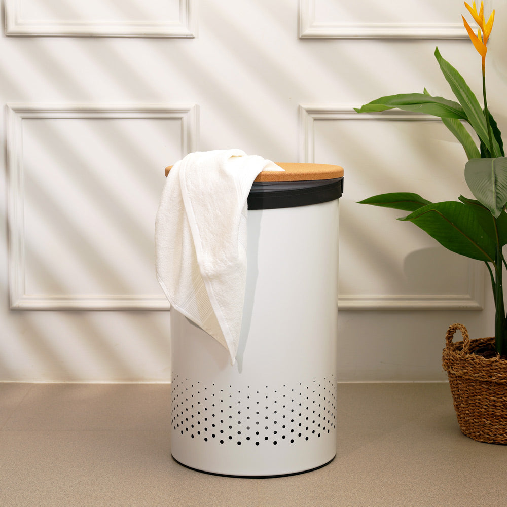 Laundry Bin with Cork Lid 60L - White