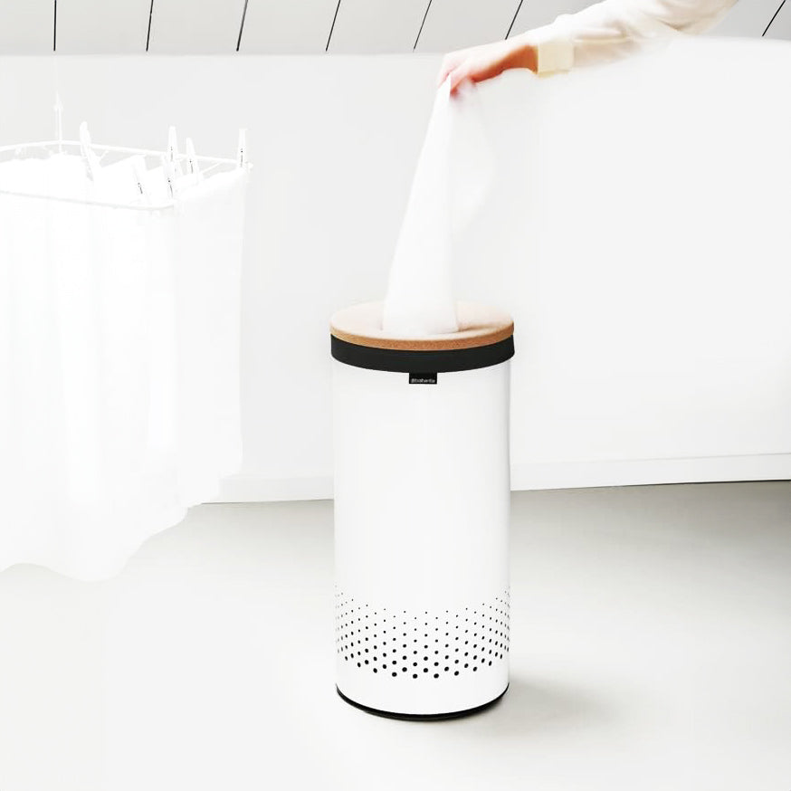 Laundry Bin with Cork Lid 35L - White