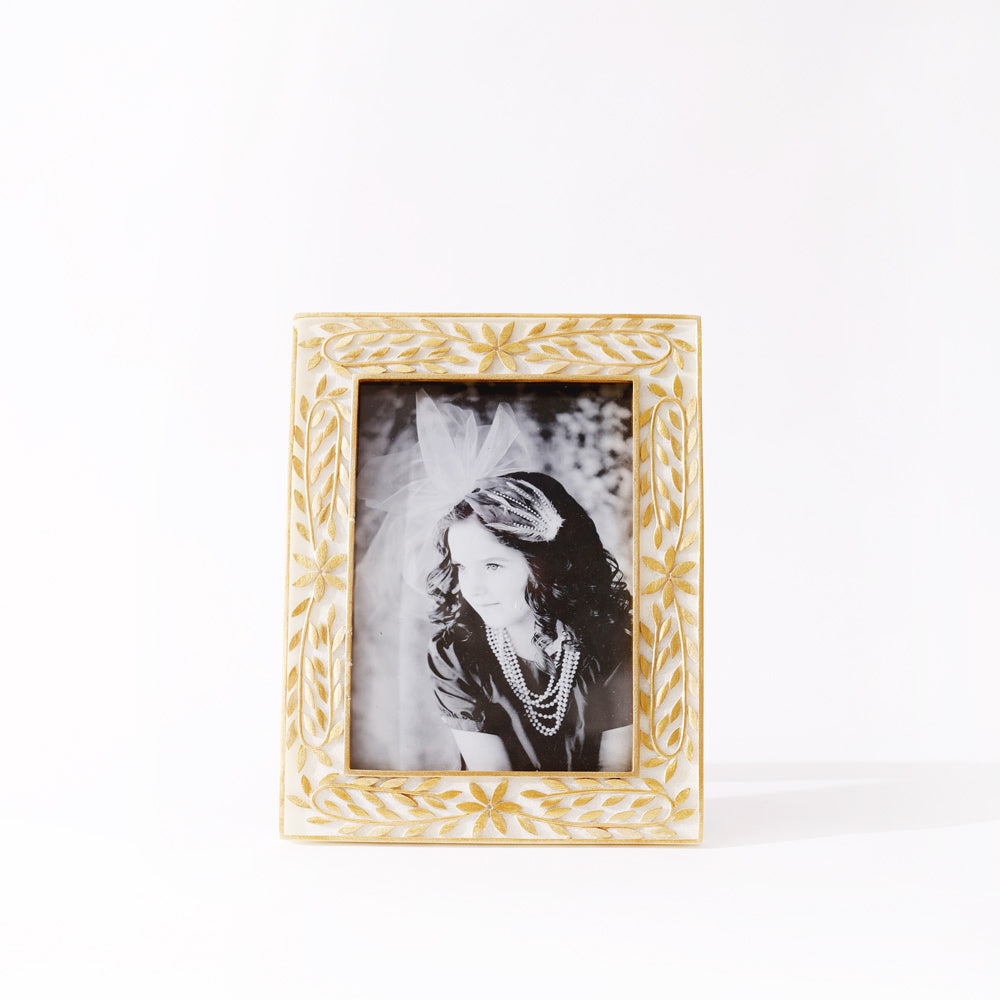 Laurel Photo Frame Large - Gold White