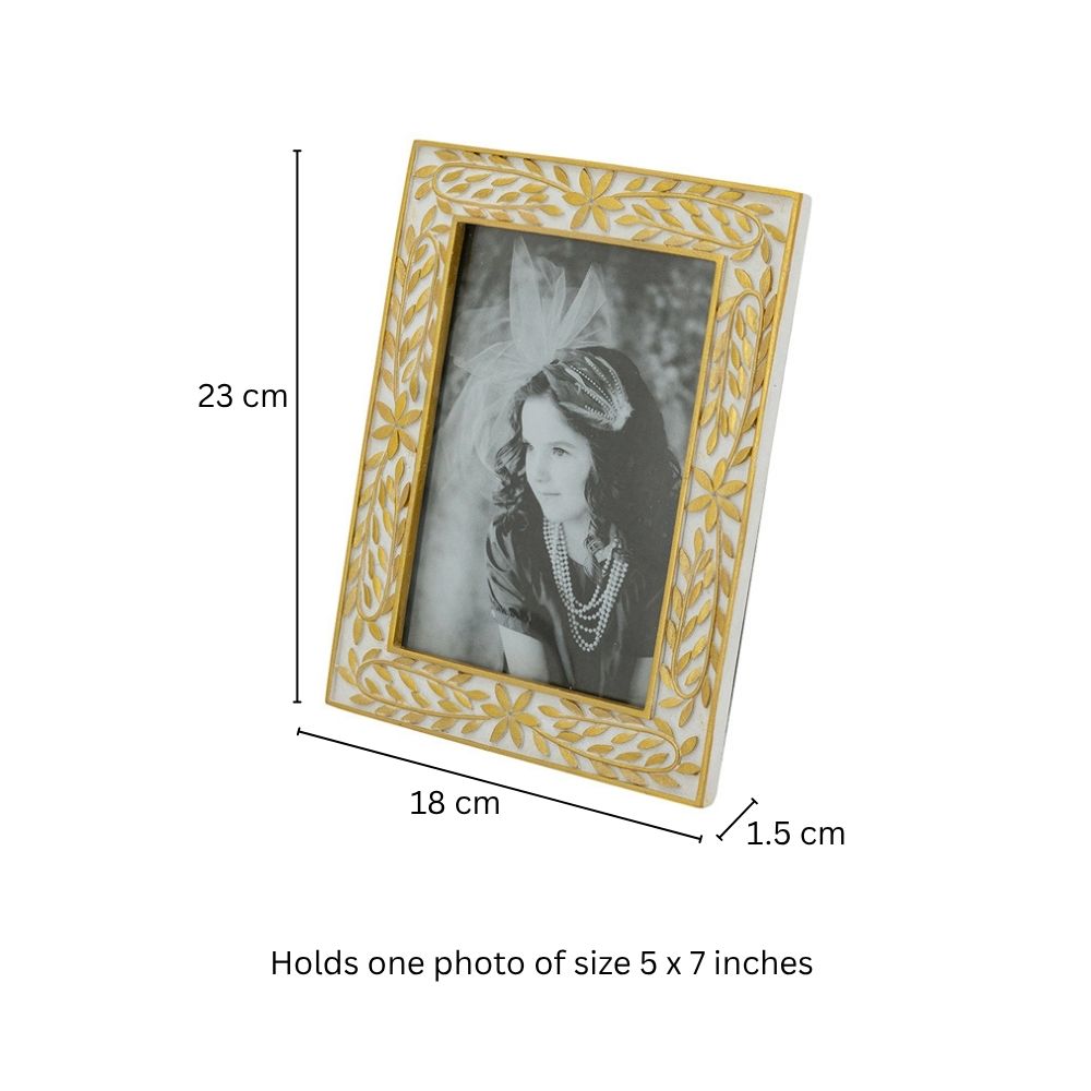 Laurel Photo Frame Large - Gold White
