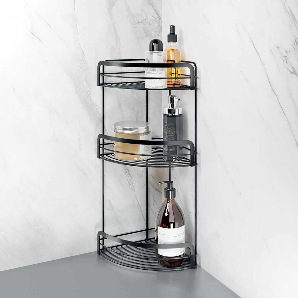 Lava Curved 3-Tier Corner Shelf - Black