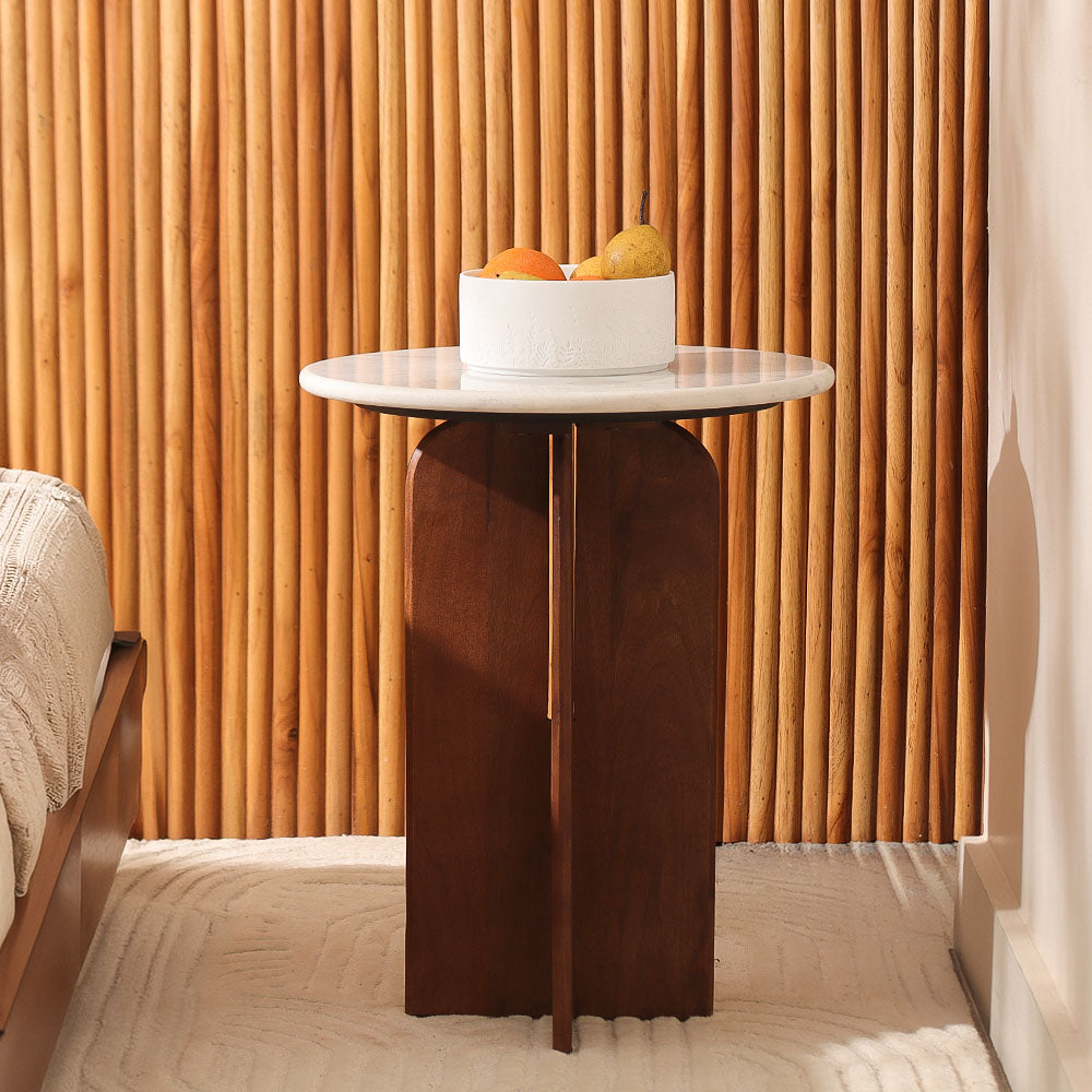 Laverne Marble & Mango Wood Side Table Medium - White Russet