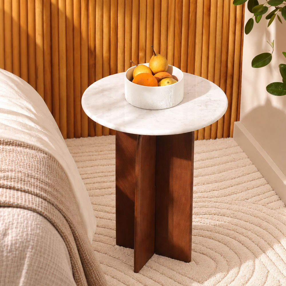 Laverne Marble & Mango Wood Side Table Medium - White Russet