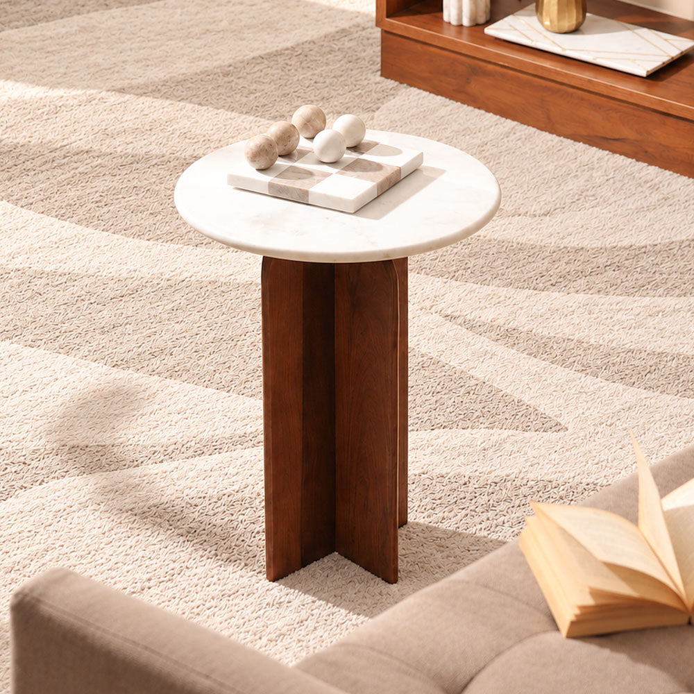Laverne Marble & Mango Wood Side Table Medium - White Russet