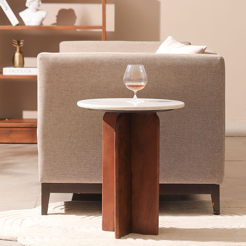 Laverne Marble & Mango Wood Side Table Medium - White Russet