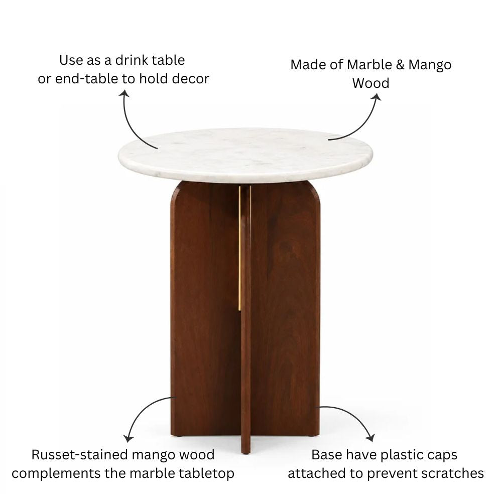 Laverne Marble & Mango Wood Side Table Medium - White Russet