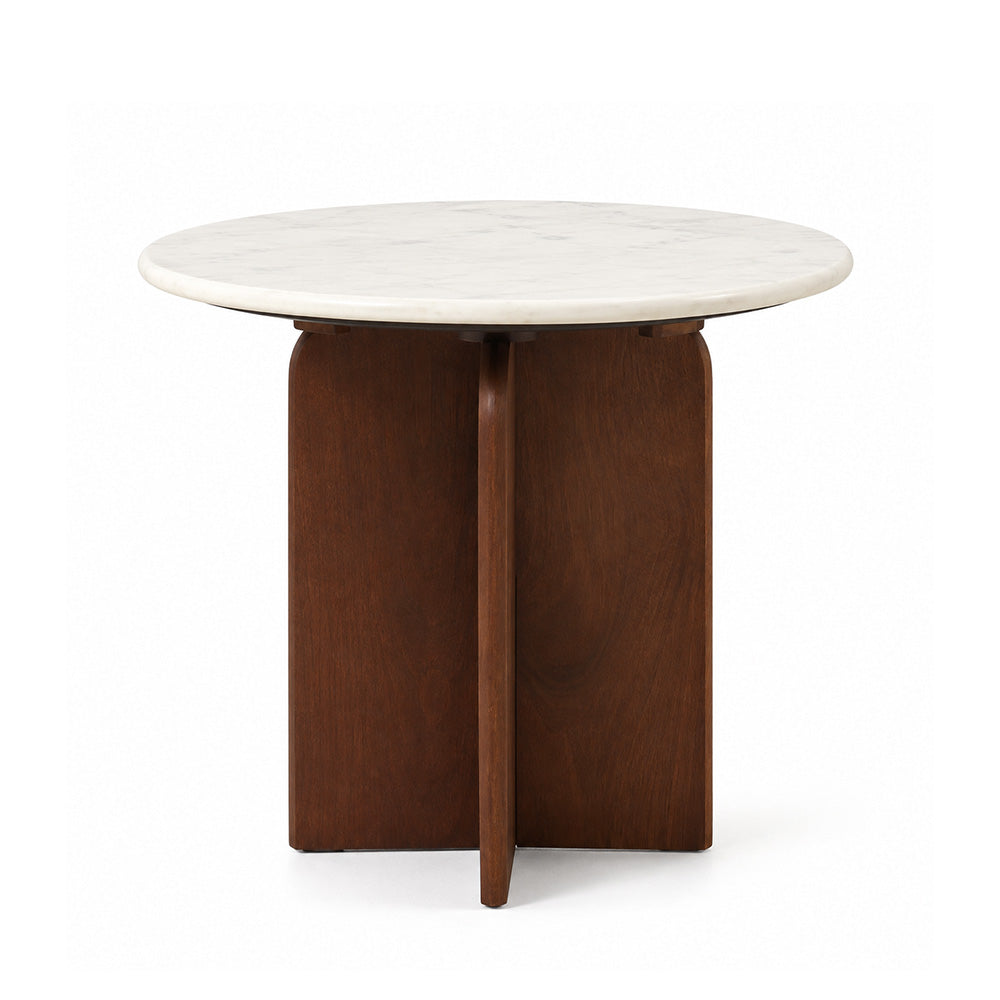 Laverne Marble & Mango Wood Side Table Short - White Russet