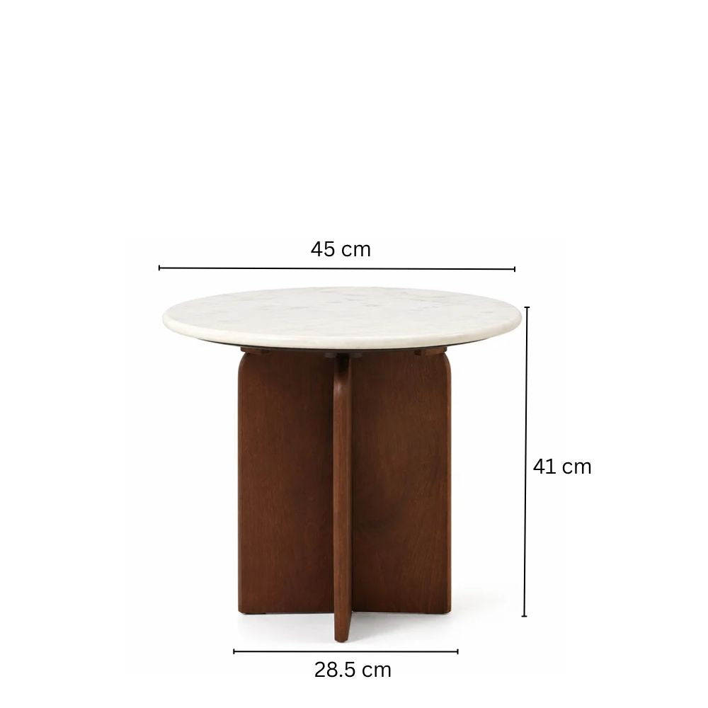 Laverne Marble & Mango Wood Side Table Short - White Russet
