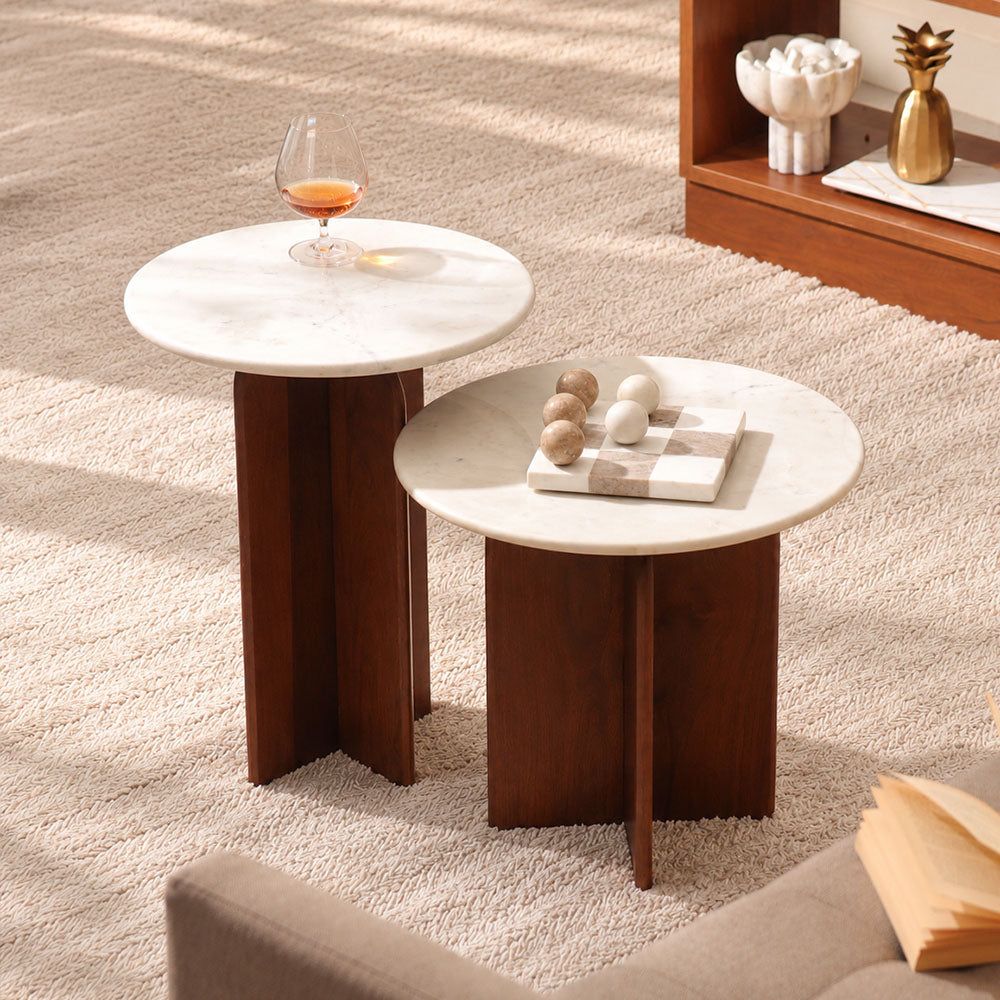 Laverne Marble & Mango Wood Side Table Medium - White Russet
