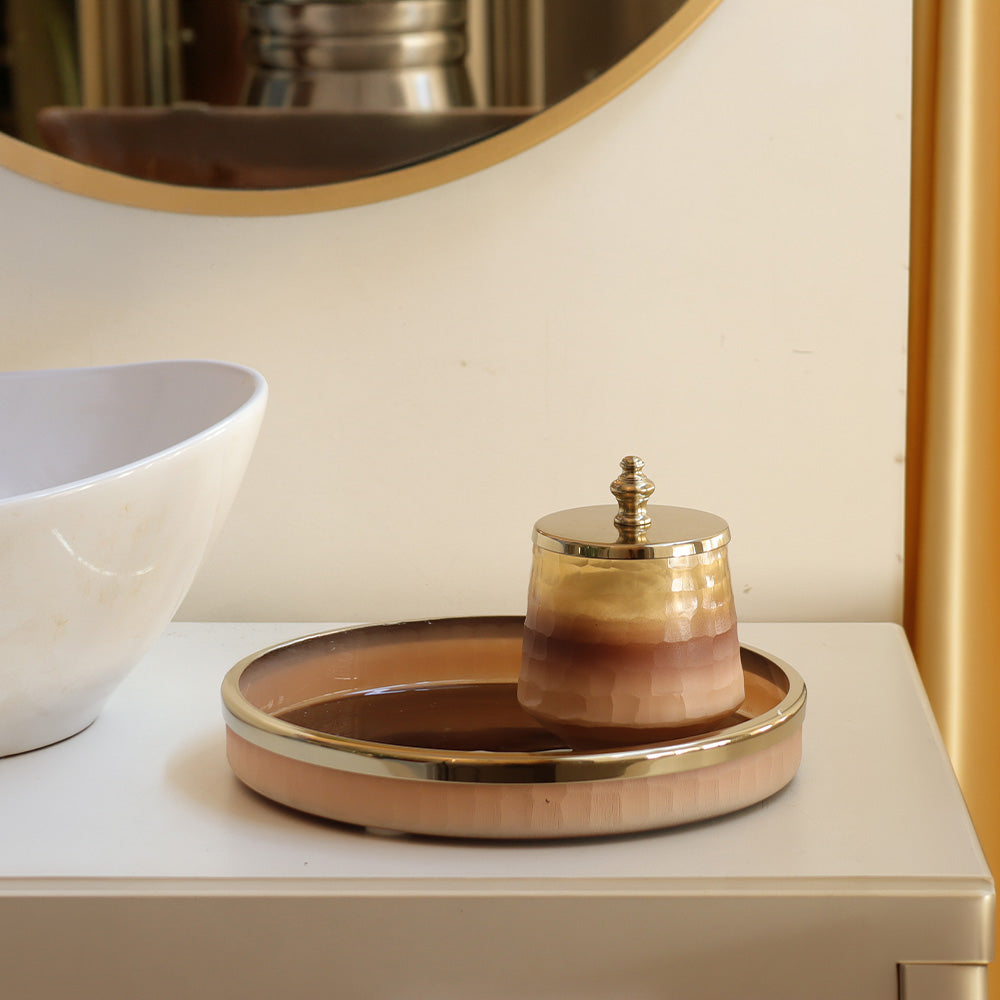 Iris Glass Round Vanity Tray - Pink Ombre