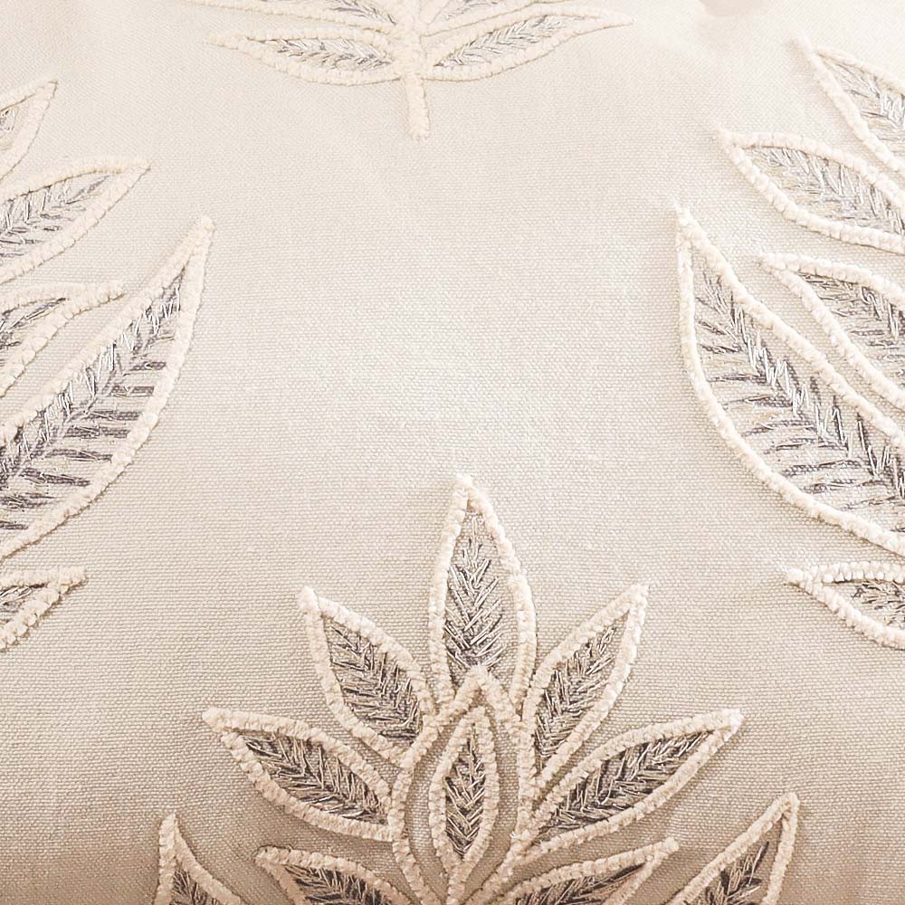 Leaf Rectangular Embroidered Cotton Cushion Cover 50x30cm - Grey Sage