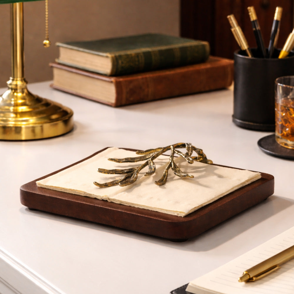 Leafette Weighted Napkin Holder - Gold Natural