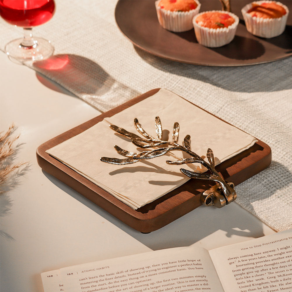 Leafette Weighted Napkin Holder - Gold Natural