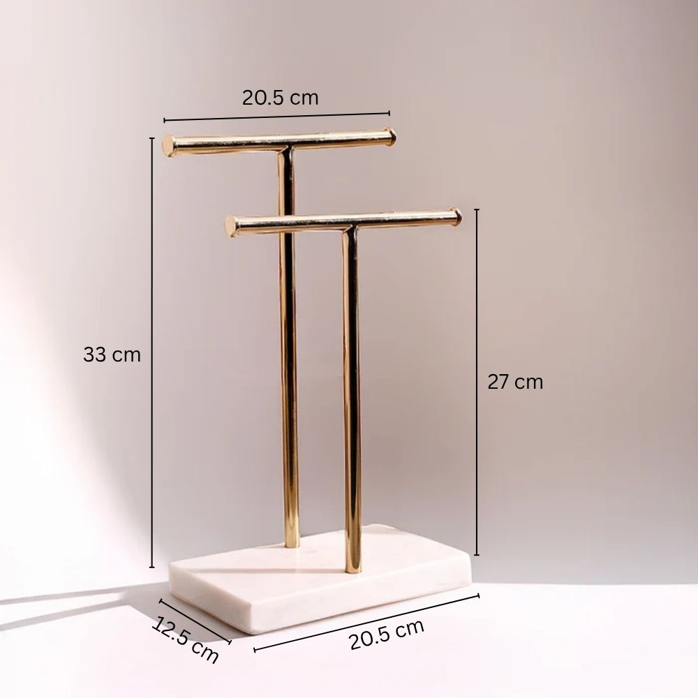 Lena Hand Towels Stand with Marble Base - White Gold