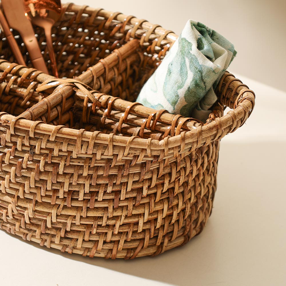 Tara Rattan Oval Multi-compartment Basket - Natural