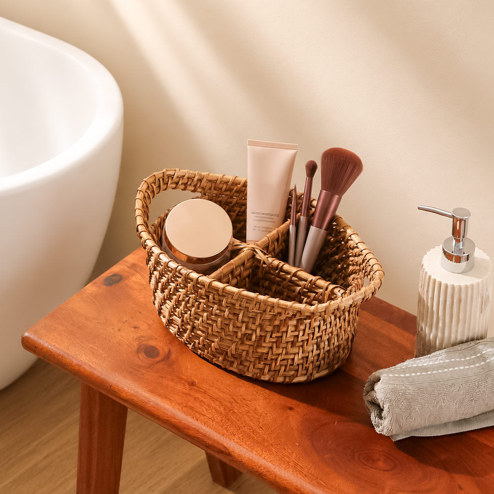 Tara Rattan Oval Multi-compartment Basket - Natural