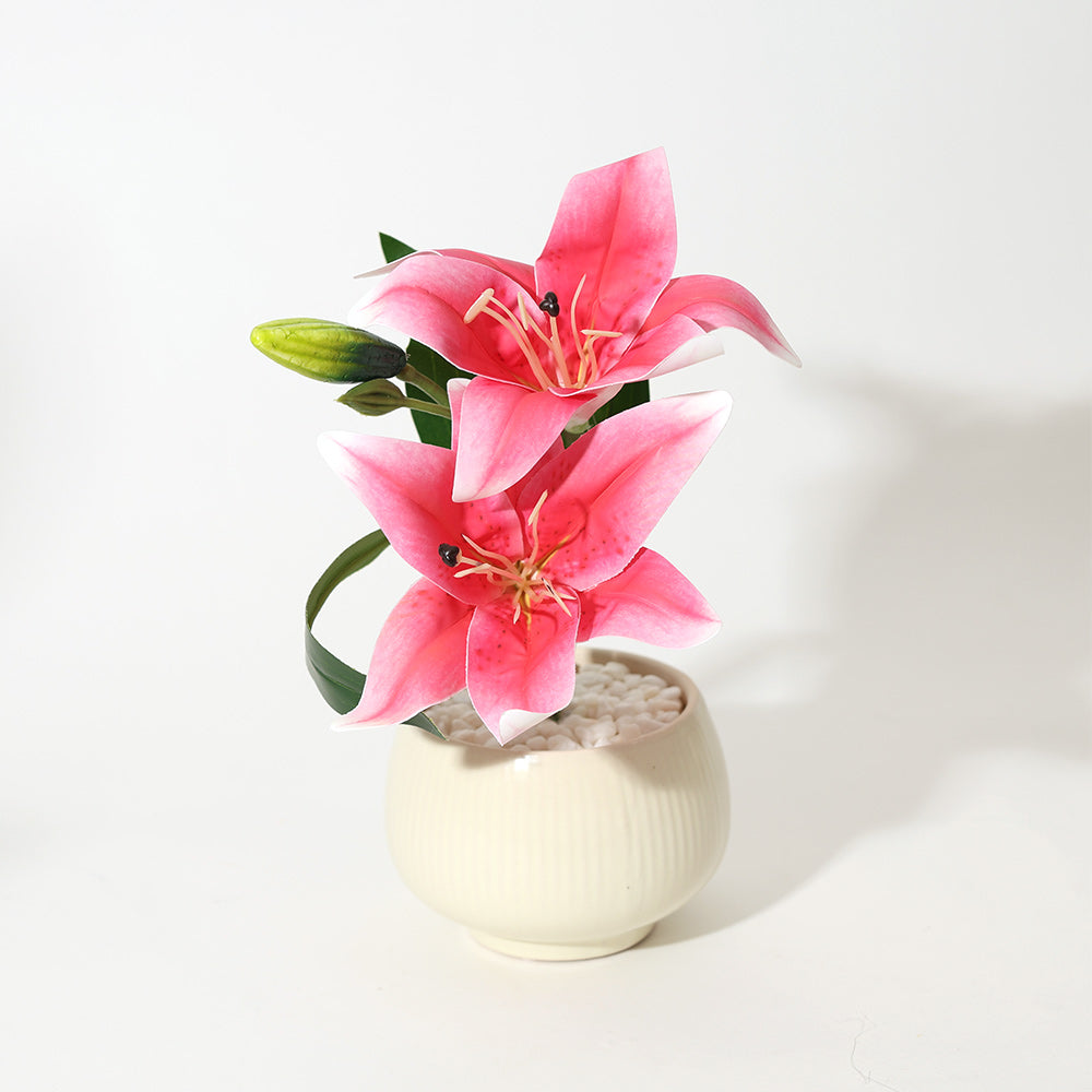 Lilies Artificial Potted Plant - Magenta Cream