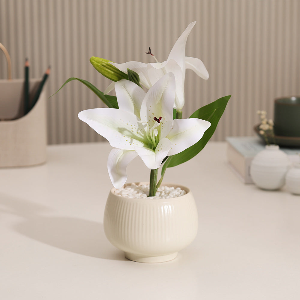 Lilies Artificial Potted Plant - Sage Cream